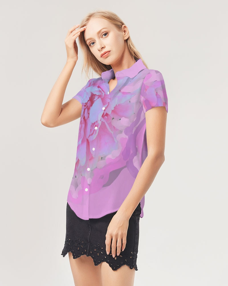 Pink Peony Women's Short Sleeve Button Up