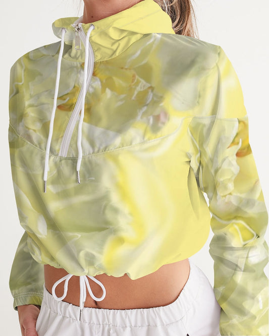 Yellow Peony Women's Cropped Windbreaker