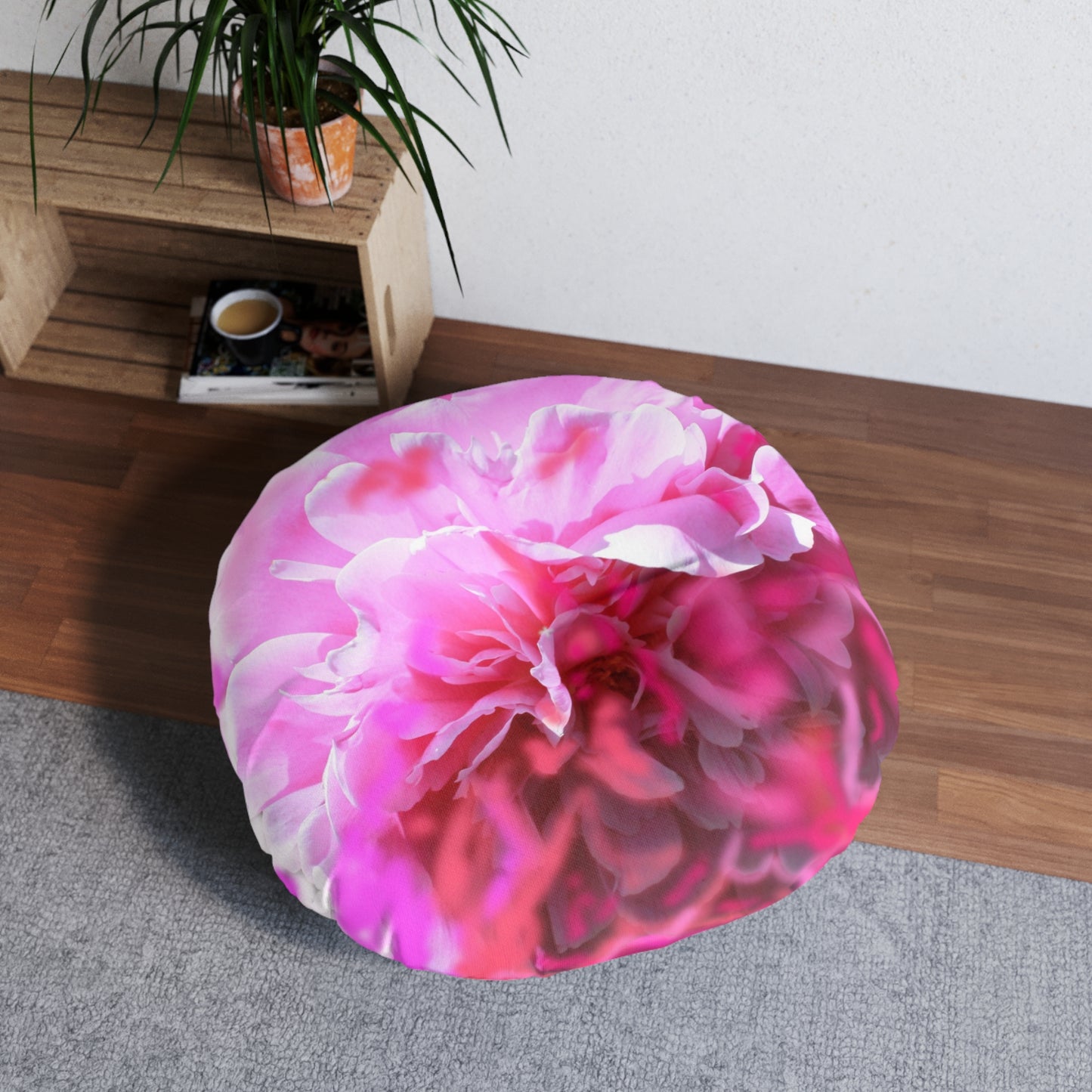 Blossom Pink Round Tufted Floor Pillow - Floral Home Decor