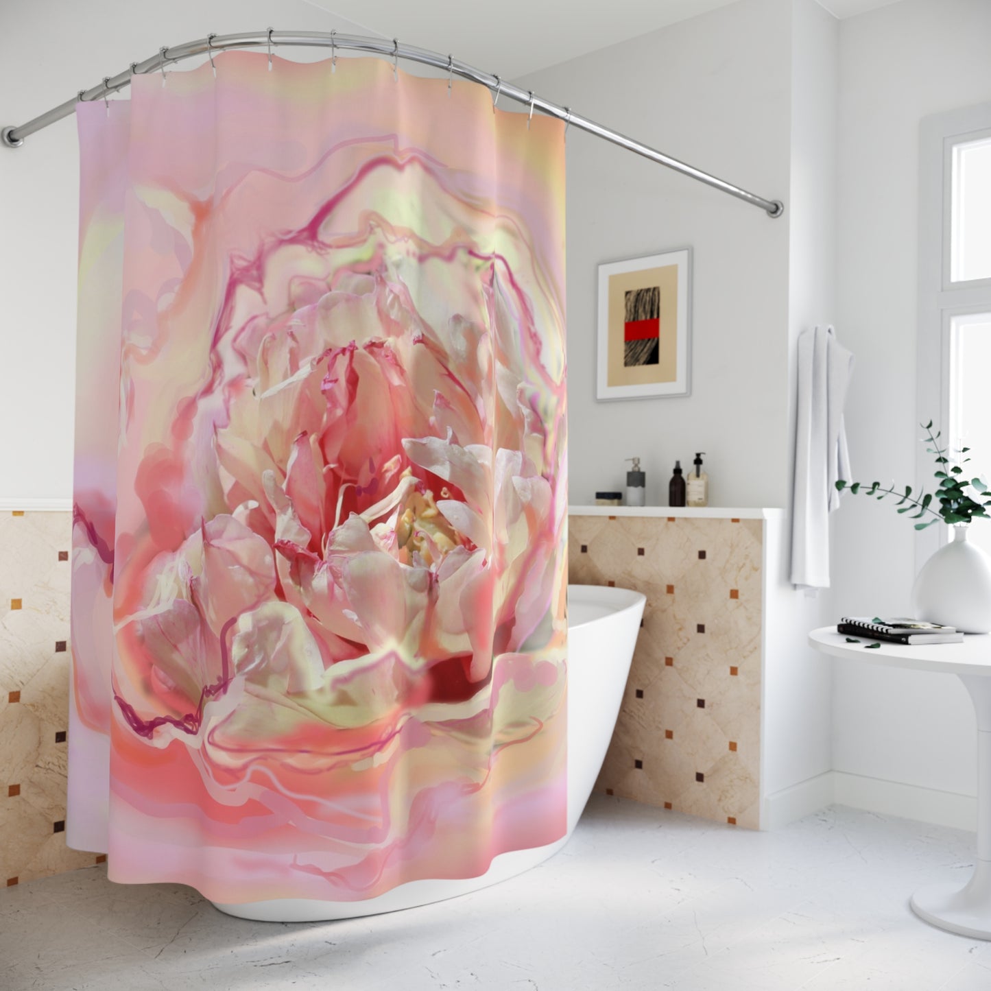 Abstract Floral Shower Curtains - Soft Pink Blossom Design for Stylish Bathrooms