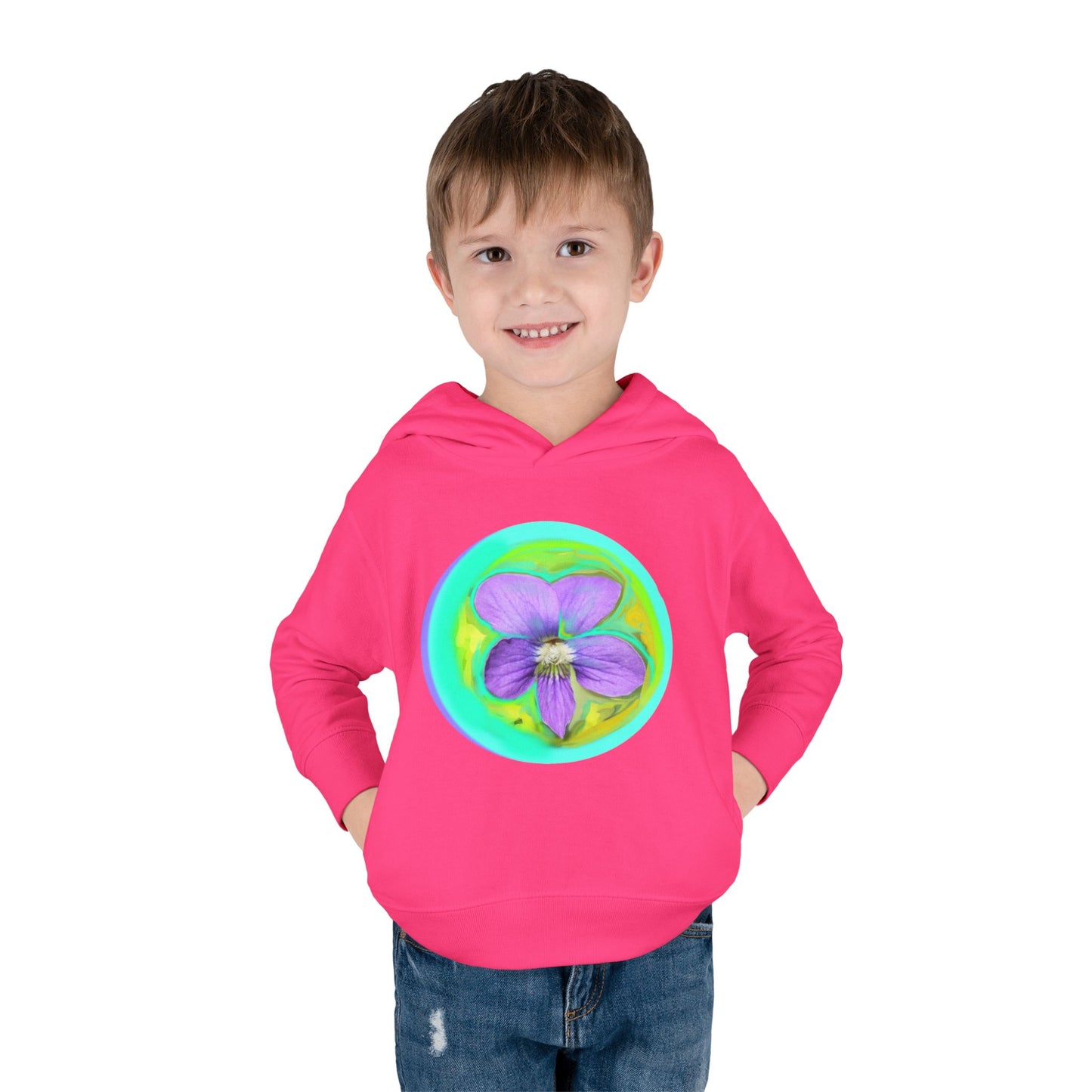 Toddler Floral Fleece Hoodie - Vibrant Purple Blossom Design