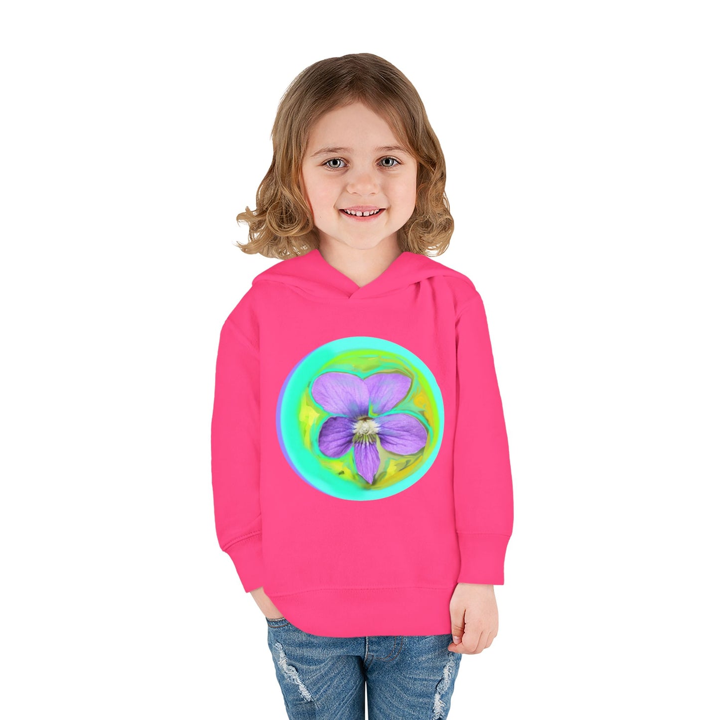 Toddler Floral Fleece Hoodie - Vibrant Purple Blossom Design