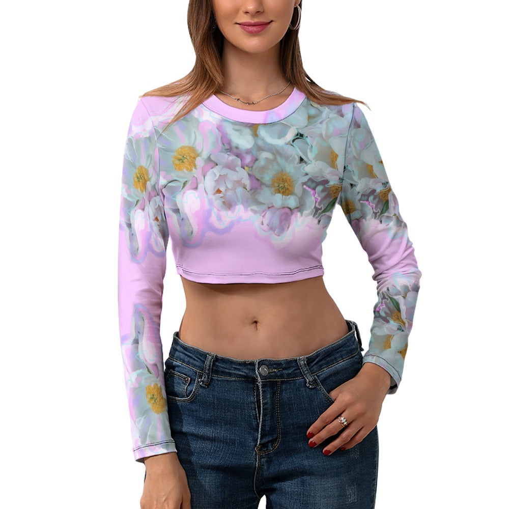 Women's Long Sleeve Round Neck Crop Top