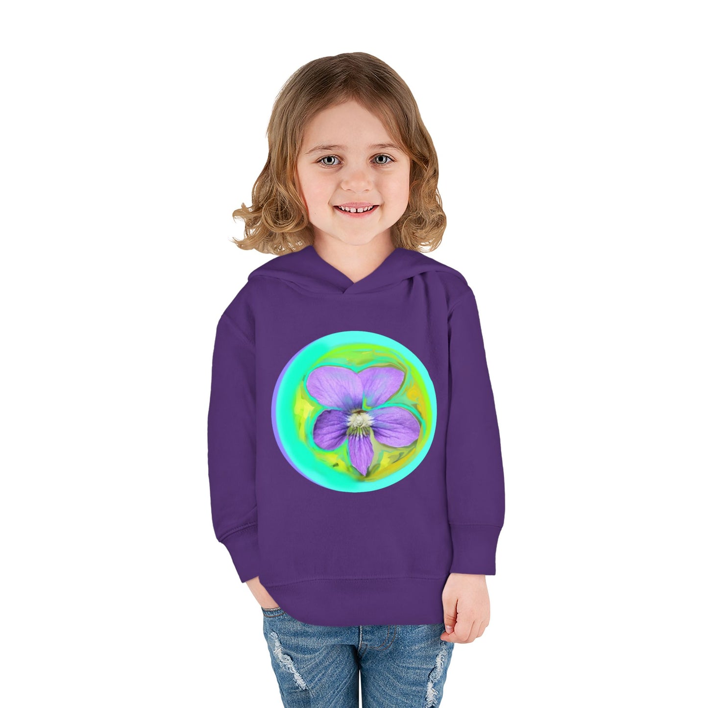 Toddler Floral Fleece Hoodie - Vibrant Purple Blossom Design