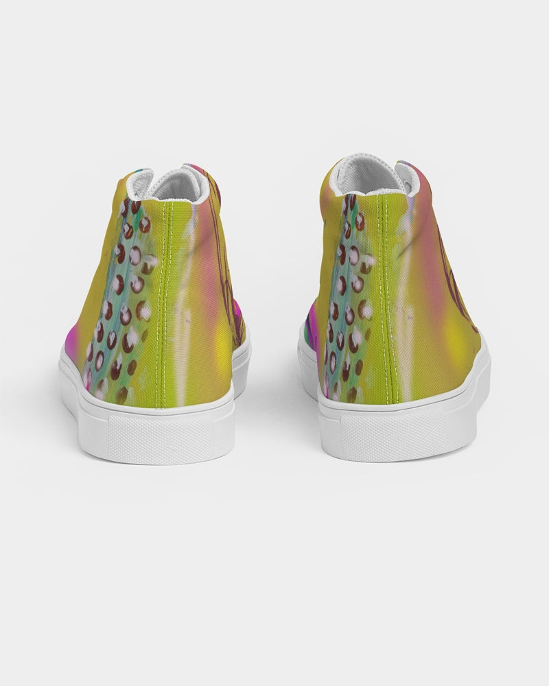 Abstract Yellow Women's Hightop Canvas Shoe