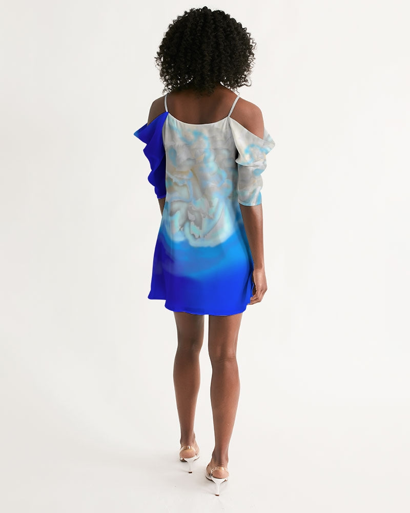 Blue Women's Open Shoulder A-Line Dress