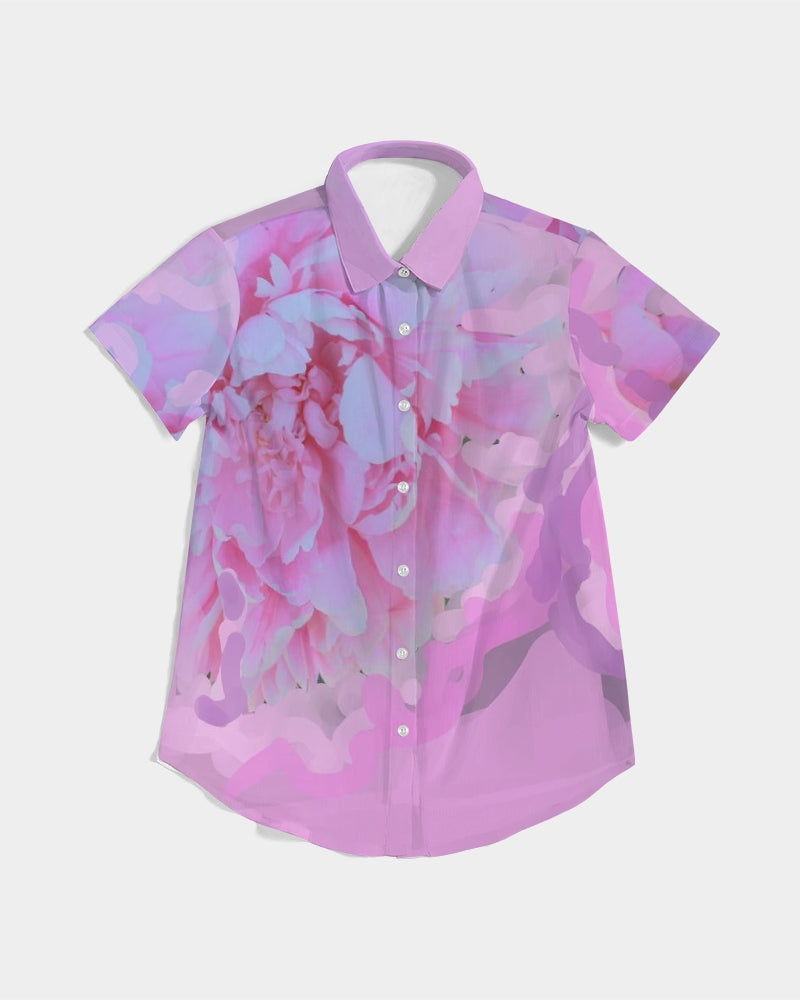 Pink Peony Women's Short Sleeve Button Up