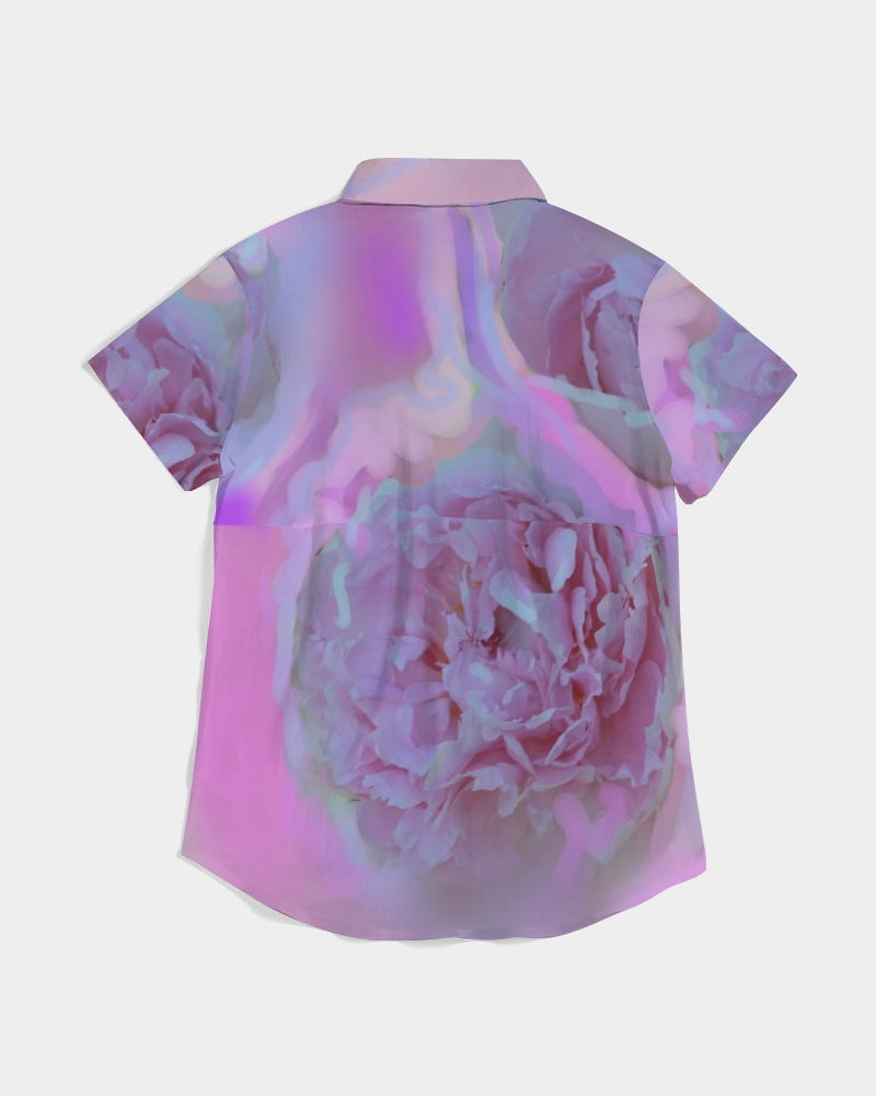 Peony Floral Women's Short Sleeve Button Up