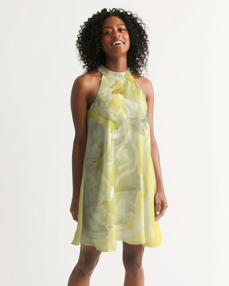 Yellow Peony Women's Halter Dress