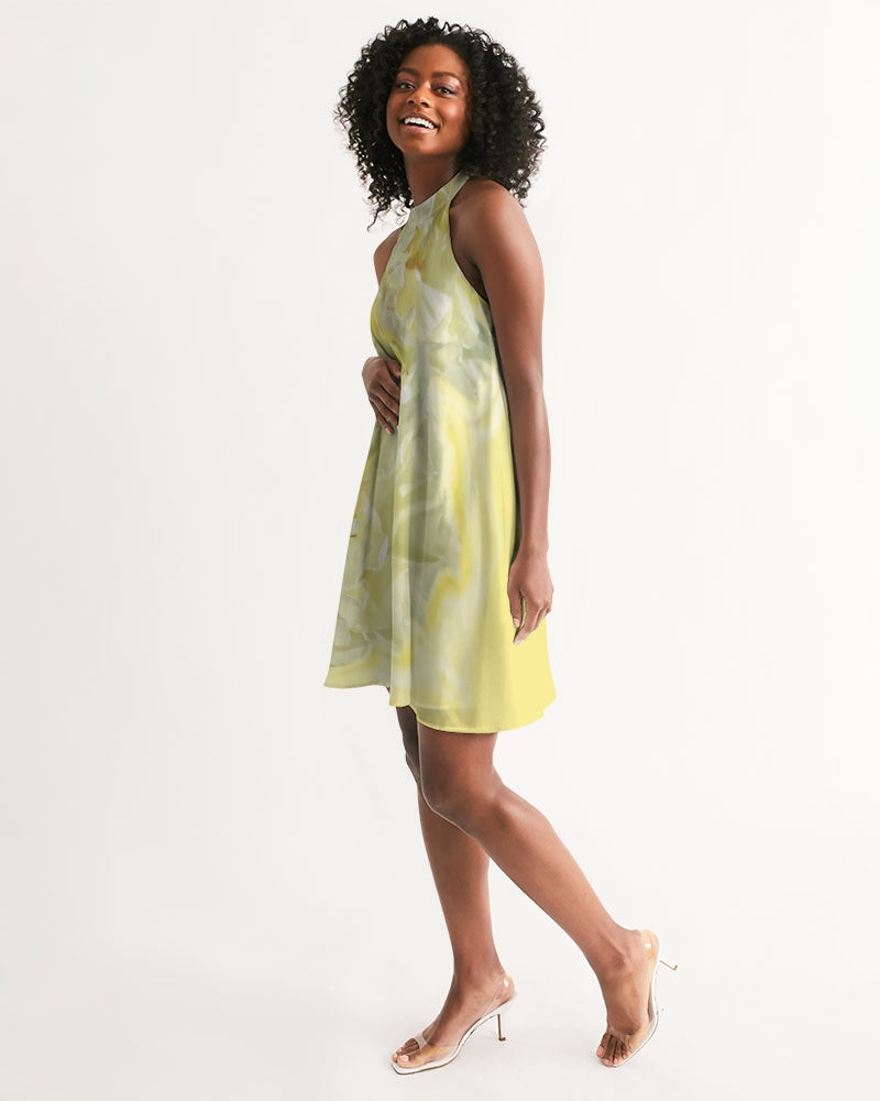 Yellow Peony Women's Halter Dress