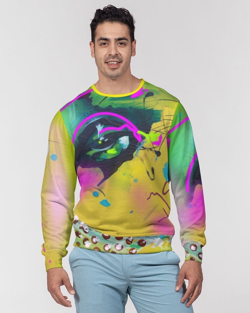 Abstract Yellow Men's Classic French Terry Crewneck Pullover