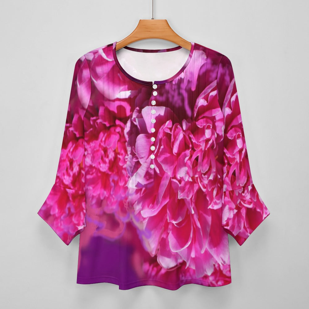 Women's ruffled petal sleeve top