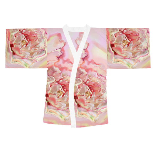 Blush Floral Long Sleeve Kimono Robe - Elegant Loungewear for Spa Days, Parties & Relaxation