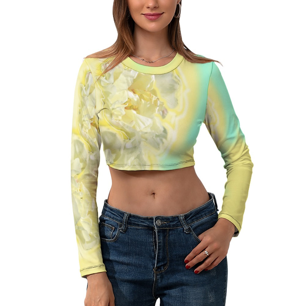 Women's Long Sleeve Round Neck Crop Top