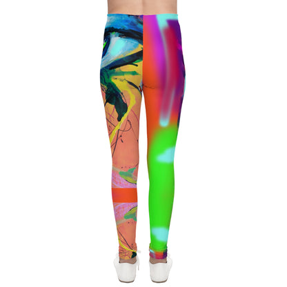 Vibrant Youth Leggings with Abstract Art - Colorful Fitness Apparel