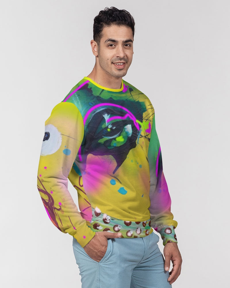 Abstract Yellow Men's Classic French Terry Crewneck Pullover