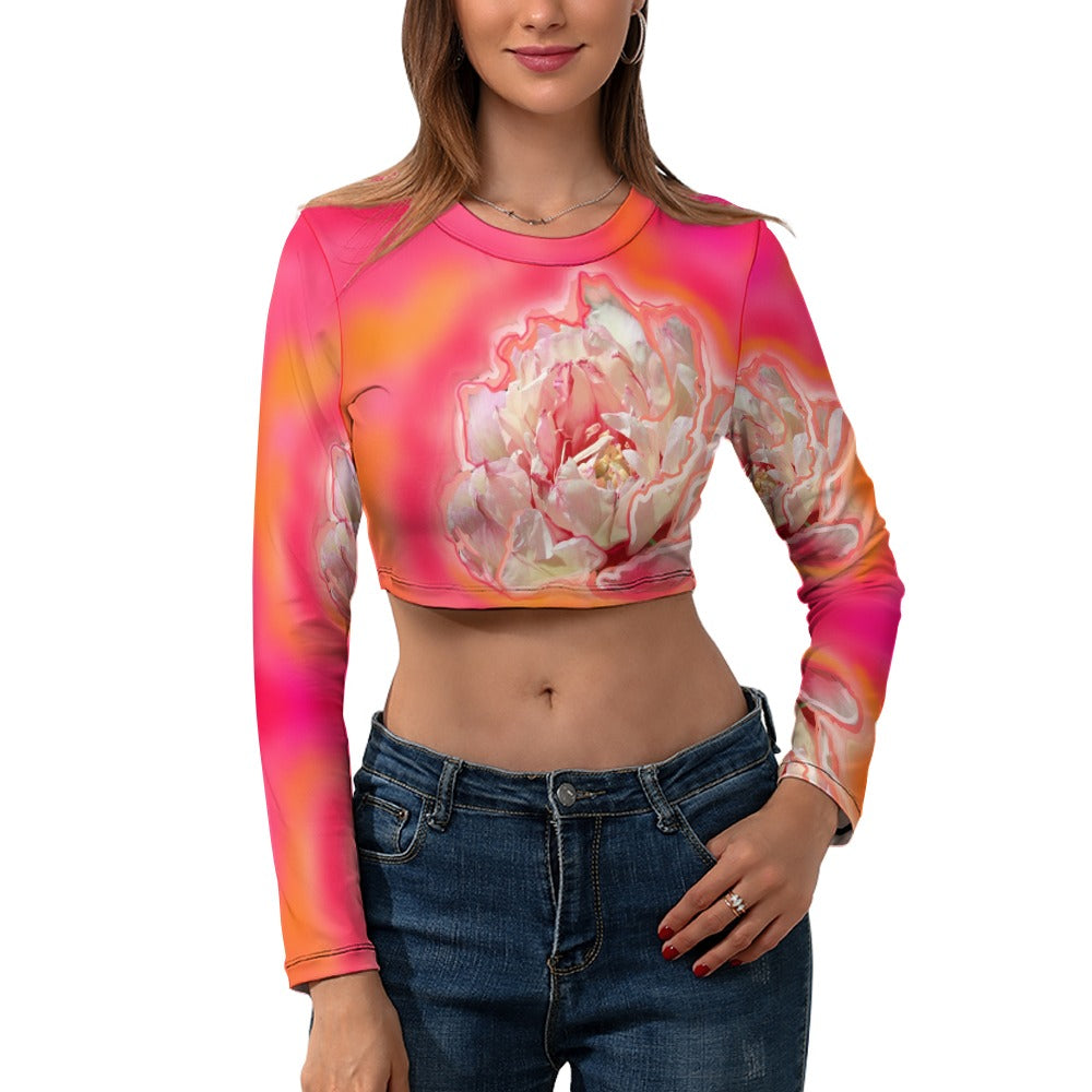 Women's Long Sleeve Round Neck Crop Top