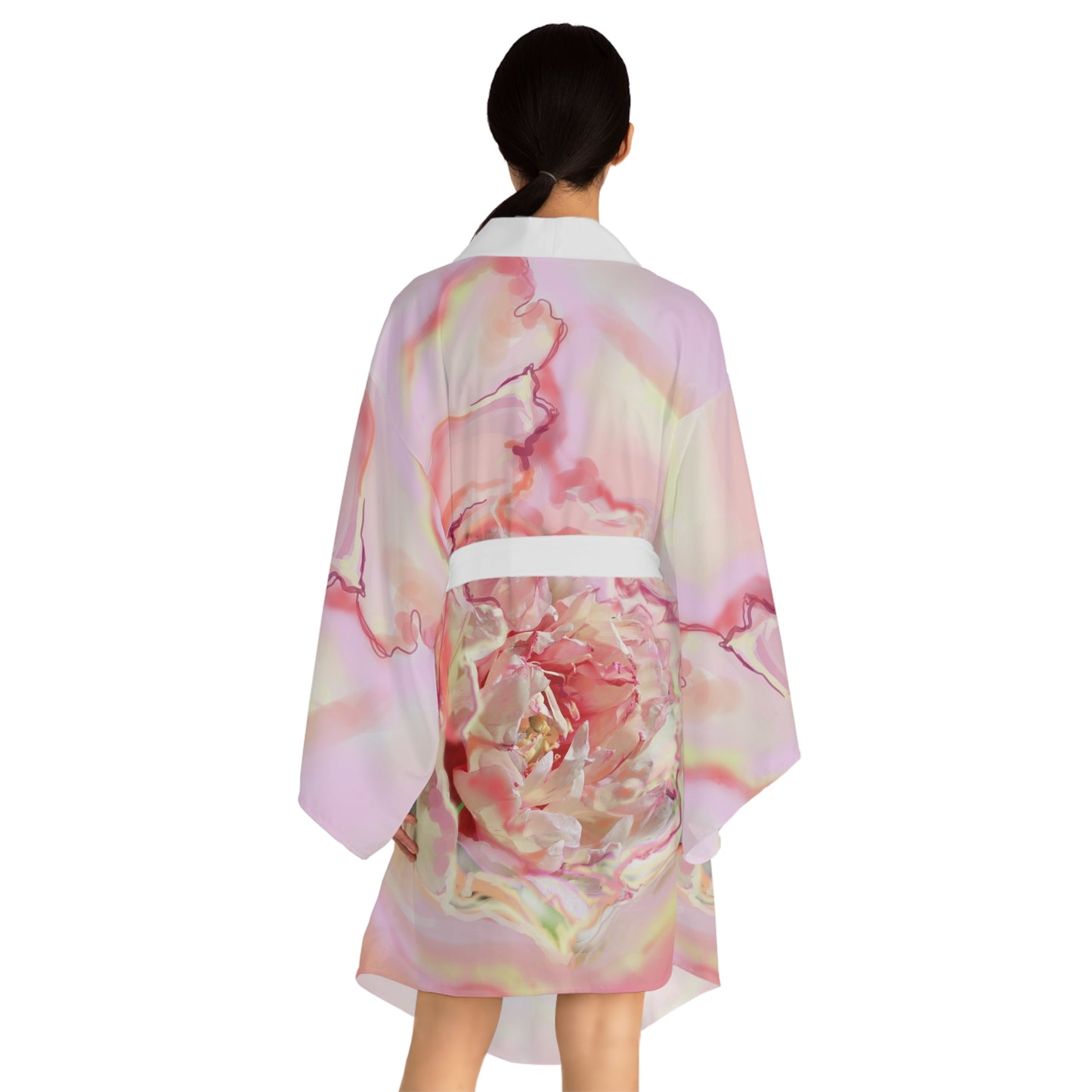 Blush Floral Long Sleeve Kimono Robe - Elegant Loungewear for Spa Days, Parties & Relaxation