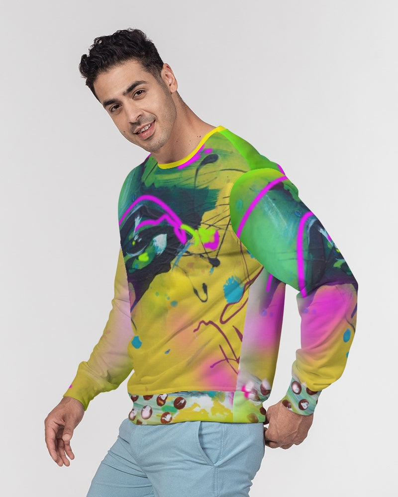 Abstract Yellow Men's Classic French Terry Crewneck Pullover