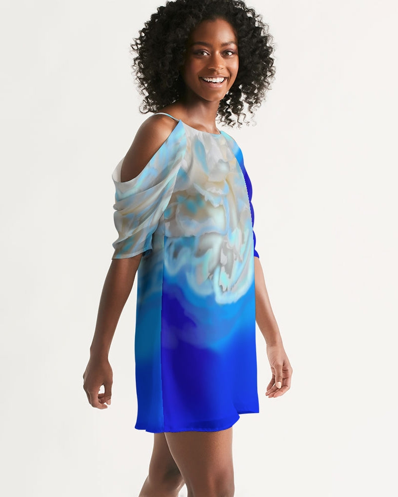 Blue Women's Open Shoulder A-Line Dress