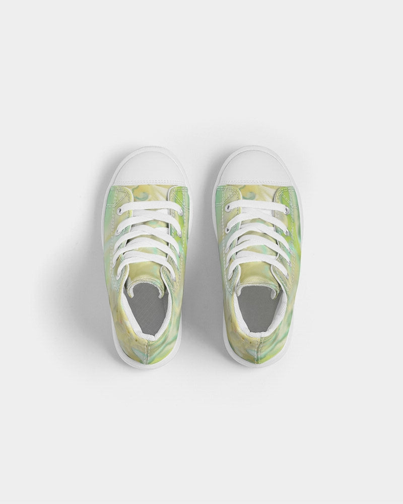 Green Peonies Kids Hightop Canvas Shoe