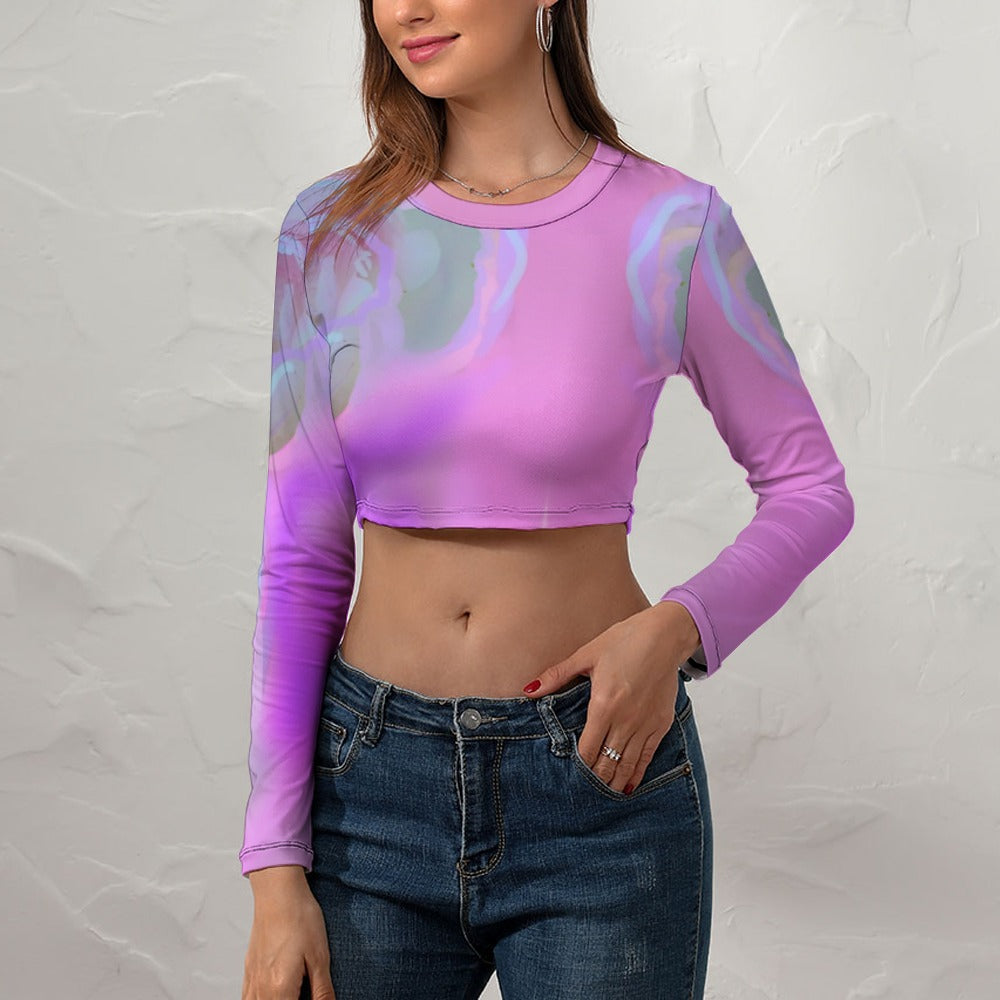 Women's Long Sleeve Round Neck Crop Top