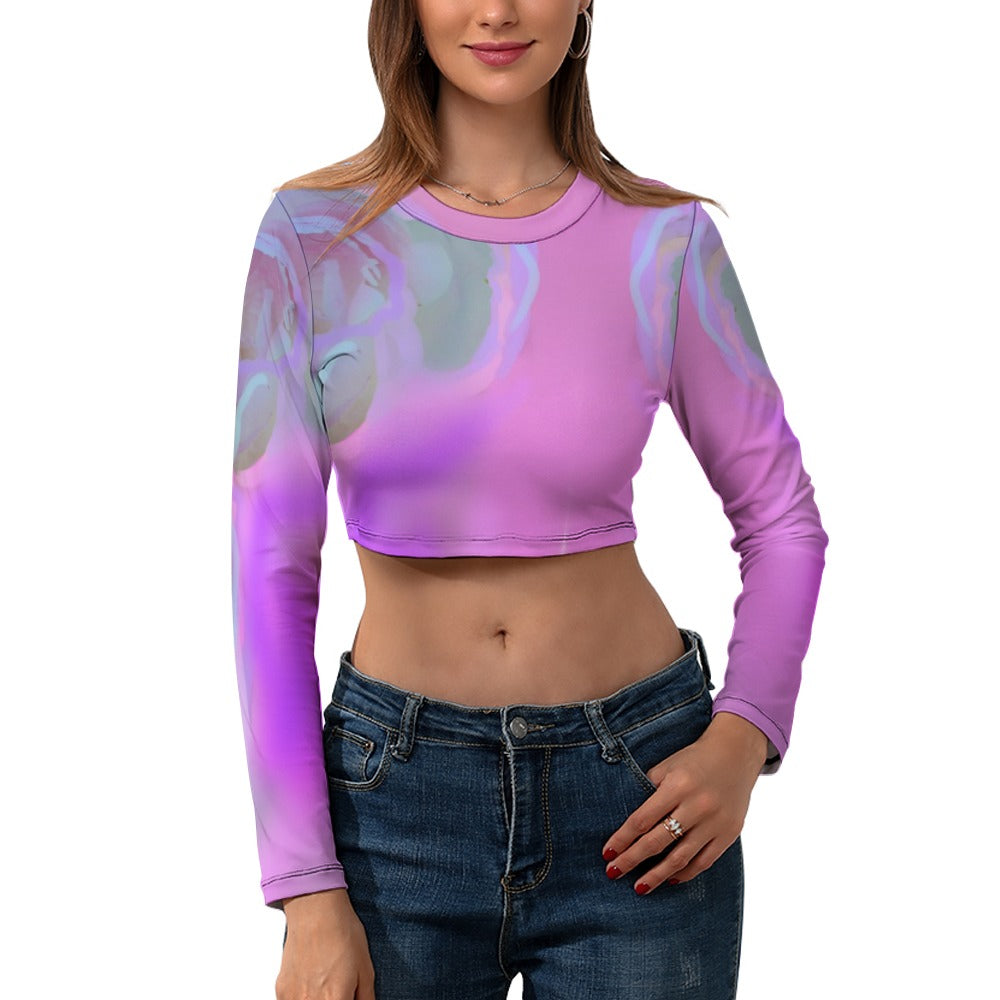 Women's Long Sleeve Round Neck Crop Top