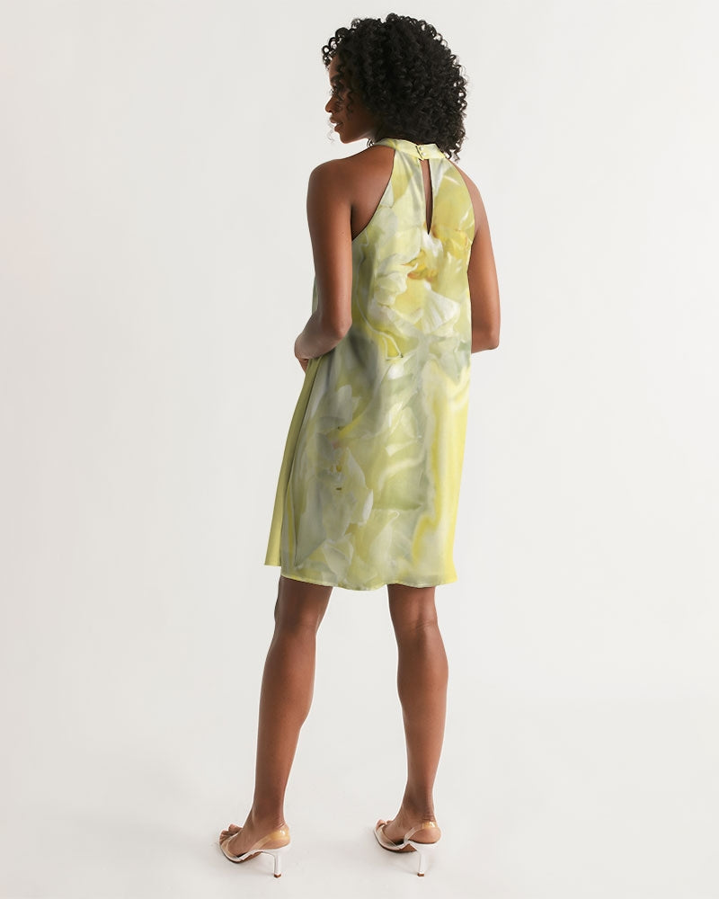 Yellow Peony Women's Halter Dress