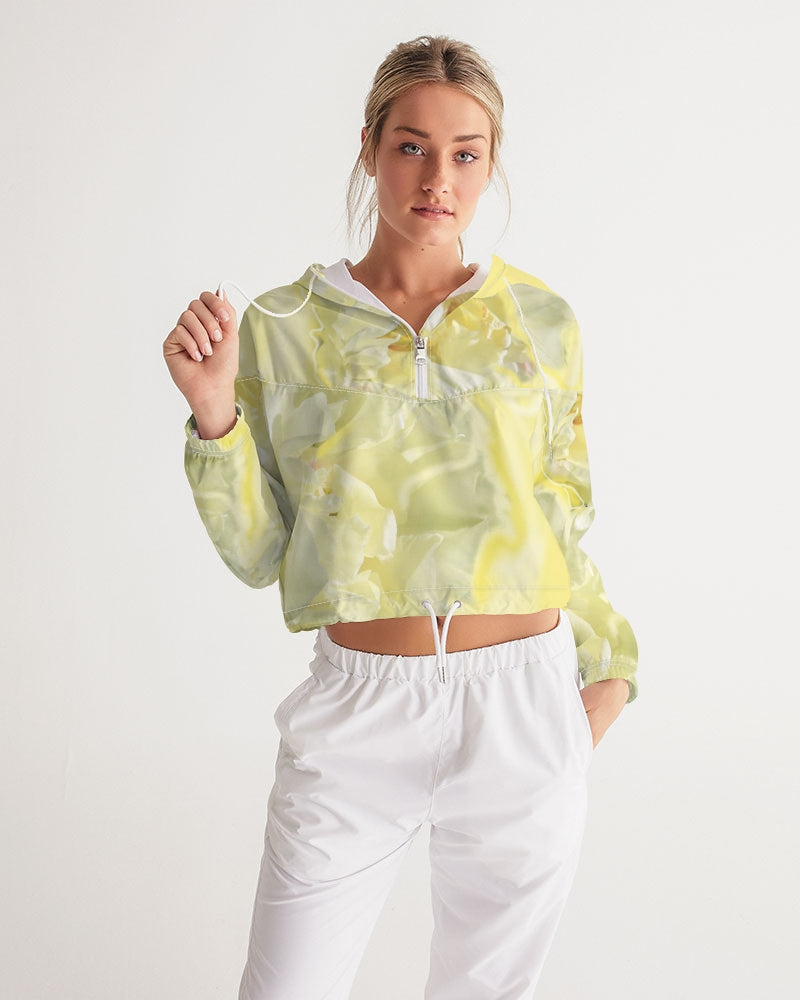 Yellow Peony Women's Cropped Windbreaker