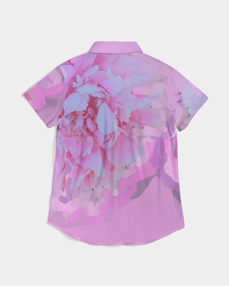 Pink Peony Women's Short Sleeve Button Up