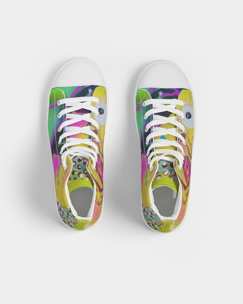 Abstract Yellow Women's Hightop Canvas Shoe