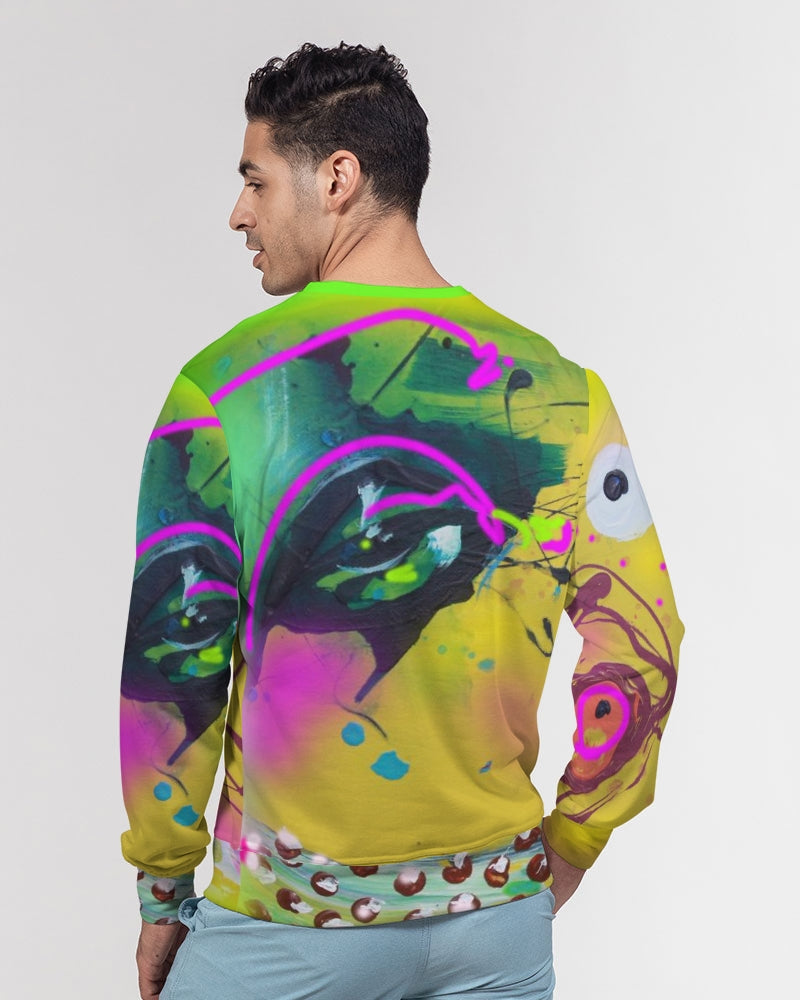 Abstract Yellow Men's Classic French Terry Crewneck Pullover