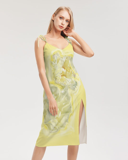 Yellow Peony Women's  Tie Strap Split Dress