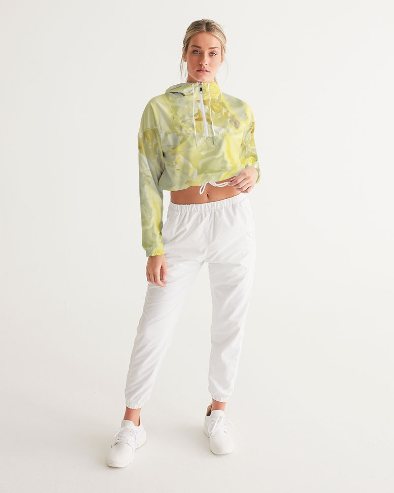 Yellow Peony Women's Cropped Windbreaker