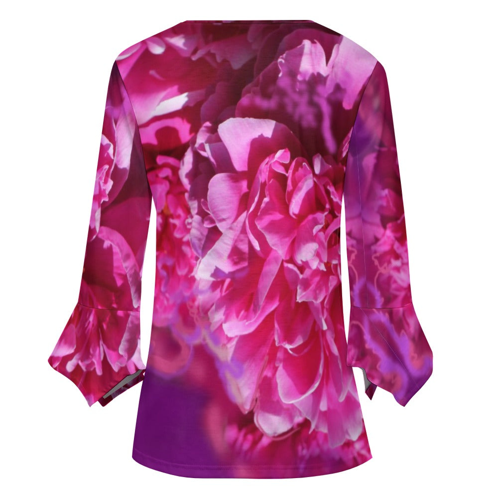 Women's ruffled petal sleeve top